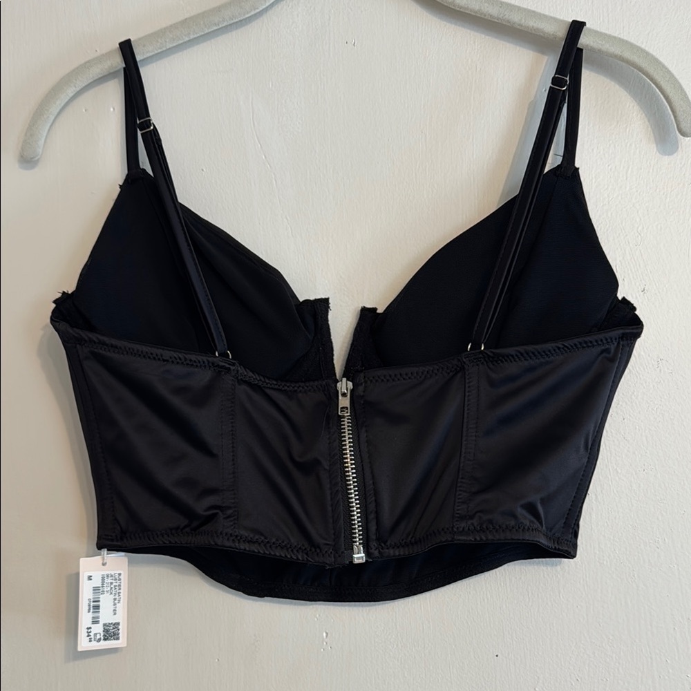 Black Cupped Silky Corset Crop Top - Picture 3 of 4